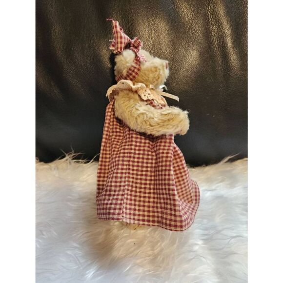 TY Inc. 8" Vintage 1993 Jointed Brown Plush Bear with Gingham dress and matching - Picture 8 of 8